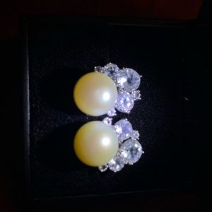 Faux pearl and diamond earrings